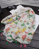 Childrens interest age reduction scarf female autumn and winter Korean version of Joker beige white flamingo pattern long enlarged shawl dual use