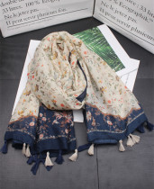 Spring and Summer small flower pastoral style vintage scarf cotton shawl dual-purpose Womens Super air conditioning sunscreen gauze thin model