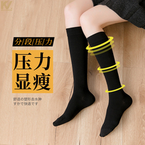 Calf Socks Child Spring Autumn Thin pressure Thin Leg Midbarrel Velvet Silk Socks High Cylinder Long Cylinder Over Kneecap Surge