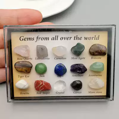 Natural Crystal semi-precious stone ore specimens 15 kinds of mineral rough natural geology teaching materials student gift box