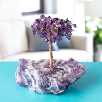 Natural Crystal gravel life tree ornaments purple crystal cluster raw ore home decoration model house fortune tree crafts