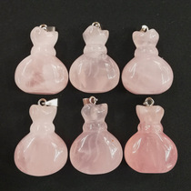 Pink Crystal money bag pendant natural stone handmade DIY necklace female retro ethnic fashion Joker sweater chain