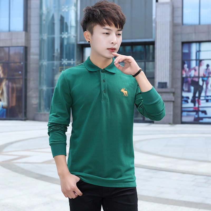 2018 mùa thu mới của nam hươu af áo thun dài tay áo thun áo thun cotton kinh doanh áo thun nam mỏng áo thun nam polo