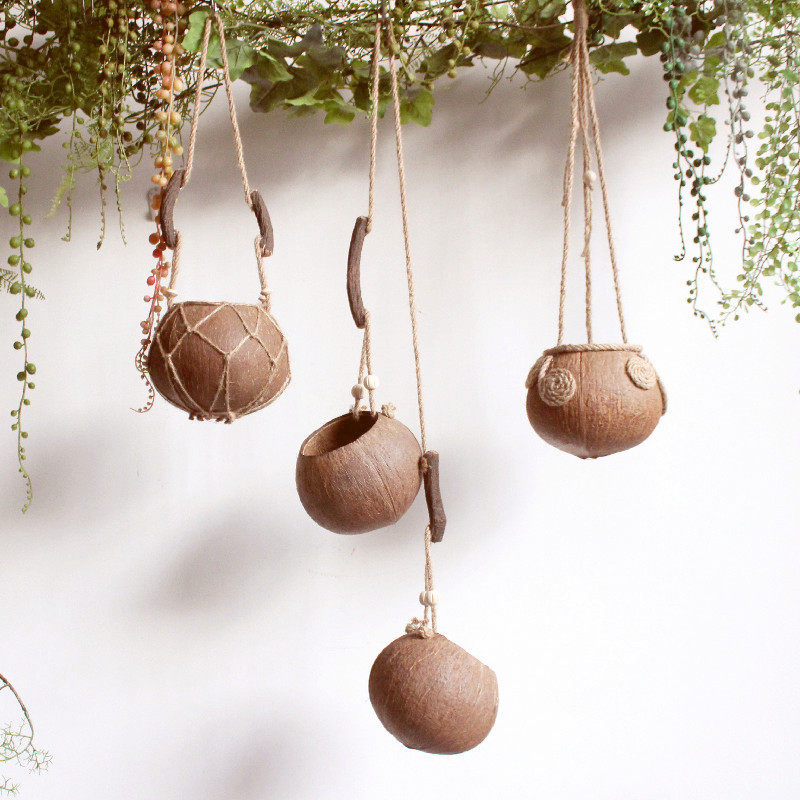 Coconut Shell Hanging Flower Pots handmade fields Garden Hanging Flower baskets Baskets Nursery Windows Wall-mounted Natural Coconut Shell Ornaments-Taobao