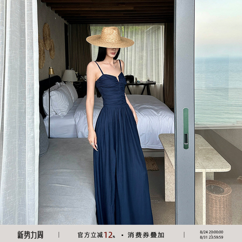 Venuie French-Style Navy Blue Beach Photo Shoot Vacation Slip Dress Long Dress for Photo Shoots and Outfits Venuie French-Style Navy Blue Beach Photo Shoot Vacation Slip Dress Long Dress for Photo Shoots and Outfits
