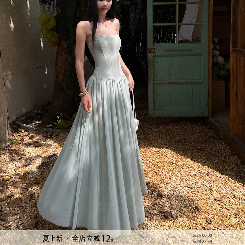 Venuie Pea Green Tube Top Dress Birthday Coming-Of-Age Ceremony Graduation Dress Women's Cool Elegant Long Dress A-Line Skirt Venuie Pea Green Tube Top Dress Birthday Coming-Of-Age Ceremony Graduation Dress Women's Cool Elegant Long Dress A-Line Skirt