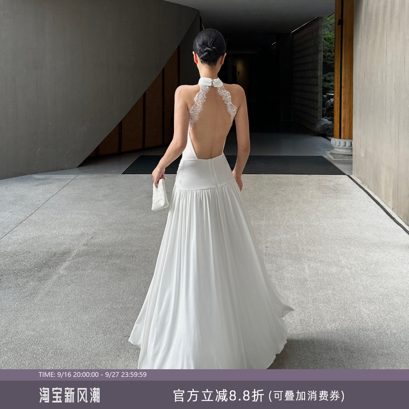 Venuie French White Halterneck Dress Coming-Of-Age Ceremony Birthday Engagement Dress Sexy Holiday Backless Long Dress Venuie French White Halterneck Dress Coming-Of-Age Ceremony Birthday Engagement Dress Sexy Holiday Backless Long Dress
