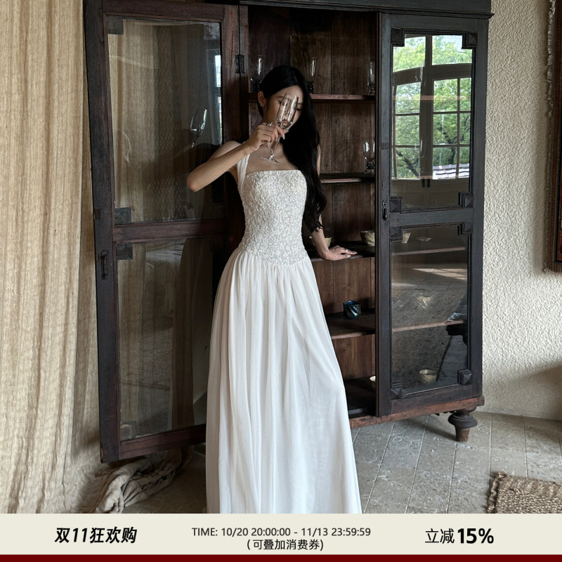 Venuie Sequin Sleeveless Halter Dress Birthday Engagement Dress White Slim Fit Large A-Line Elegant Long Dress Venuie Sequin Sleeveless Halter Dress Birthday Engagement Dress White Slim Fit Large A-Line Elegant Long Dress