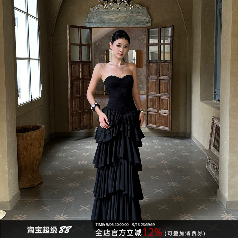 Venuie High-End Evening Dress for Women, Slim-Fitting Strapless Dress, Black Tiered Dress, Elegant Sleeveless Birthday Dress Venuie High-End Evening Dress for Women, Slim-Fitting Strapless Dress, Black Tiered Dress, Elegant Sleeveless Birthday Dress