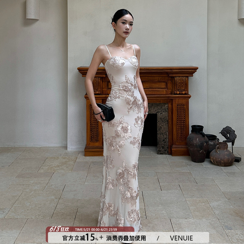Venuie French-Style High-End Light Luxury Birthday Evening Dress Mesh Long Skirt Bodycon Slim-Fit Spaghetti Strap Dress for Women Venuie French-Style High-End Light Luxury Birthday Evening Dress Mesh Long Skirt Bodycon Slim-Fit Spaghetti Strap Dress for Women