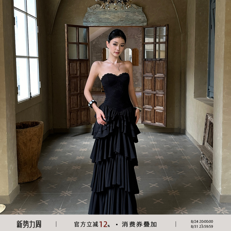 Venuie High-End Evening Dress for Women, Slim-Fitting Strapless Dress, Black Tiered Dress, Elegant Sleeveless Birthday Dress Venuie High-End Evening Dress for Women, Slim-Fitting Strapless Dress, Black Tiered Dress, Elegant Sleeveless Birthday Dress