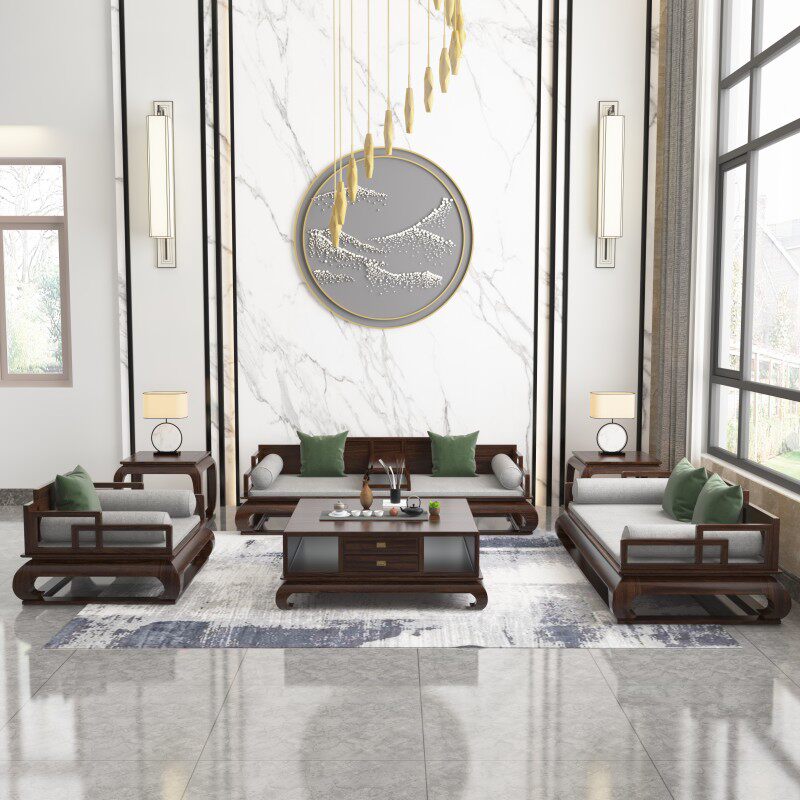 New Chinese style solid wood sofa simple ebony wood Chinese style modern Zen living room Arhat bed villa whole house furniture