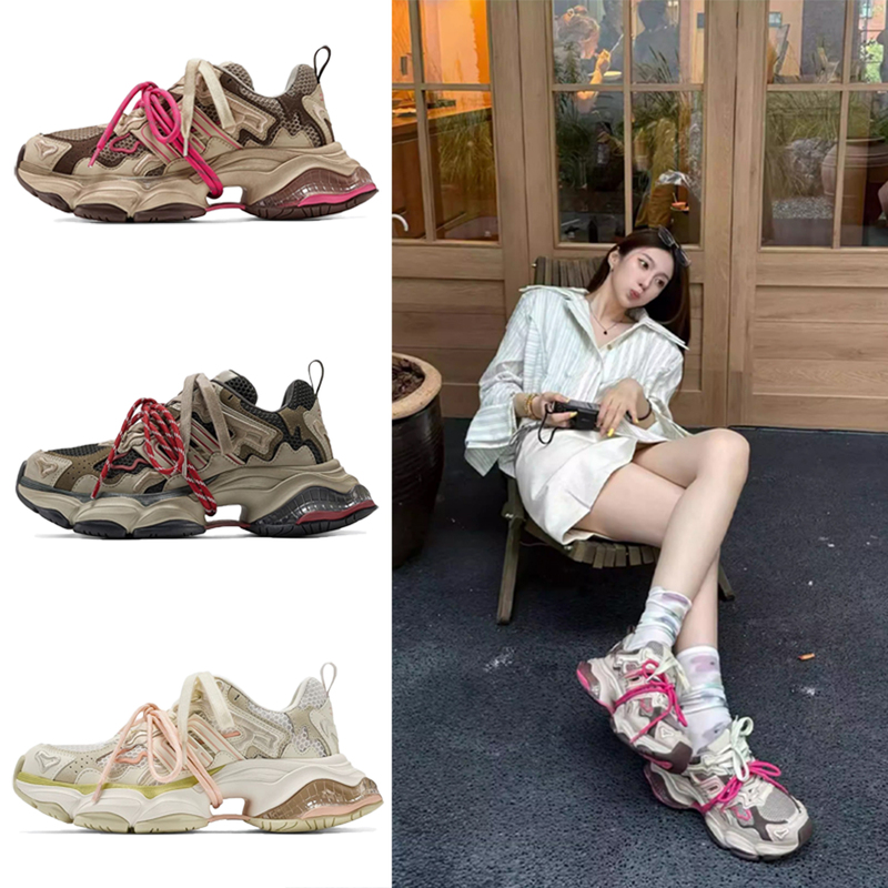 【High Quality】Rebel Planet Dad Shoes for Women, Tie-Dye Coffee Pink Dirty Shoes, Distressed Thick-Soled Sports Casual Shoes, Trendy