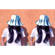 Blue sequel white group Dyed Pure Artisanal Canvas Dome Fisherman Hat Youth Out Leisure 100 Hitch Summer National Wind Pleats