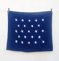 Blue sequel with ancient Fazza dyed silk traditional freshman small square towel handkerchief with pure natural bluedye plant dyeing