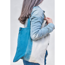 Blue continuous Bai ancient method tie-dyed shoulder bag environmentally friendly shopping bag handmade natural plant dyeing can be customized