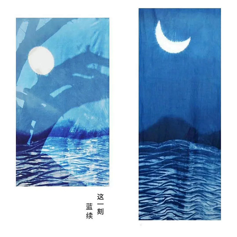 Blue Sequel White Family Ancient Fazal Dyeing and Sea Moon Wall Decoration Sofa TV Background Wall Decoration Pure Natural Plant Dyeing