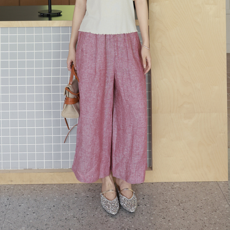 Me Lao Yang's Clothing [Pu'Er Wide-Leg Pants] 100% Linen Loose Breathable Slimming Versatile Cropped Casual Pants
