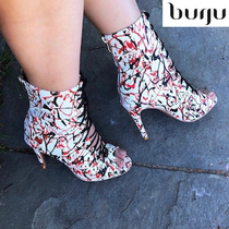 burju-Sofia printed lace-up high-heeled jazz dance boots heels dance shoes Latin dance boots high heels