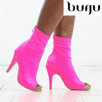 Burju-Dance Shaina Rose Red Socks Shabina Short Boots Heels Lace Up High B-heeled Shoes La Zi Din Dancing Shoes