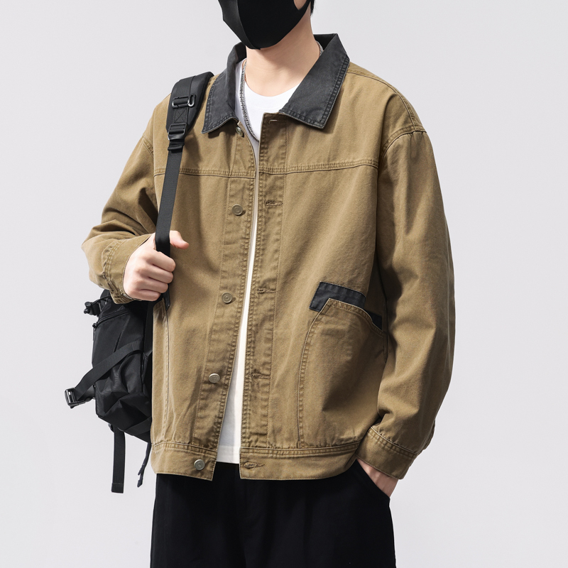 High-End Heavy Denim Jacket for Men, New Spring Style, American Retro Patchwork, Pure Cotton, Cool Lapel Workwear Jacket
