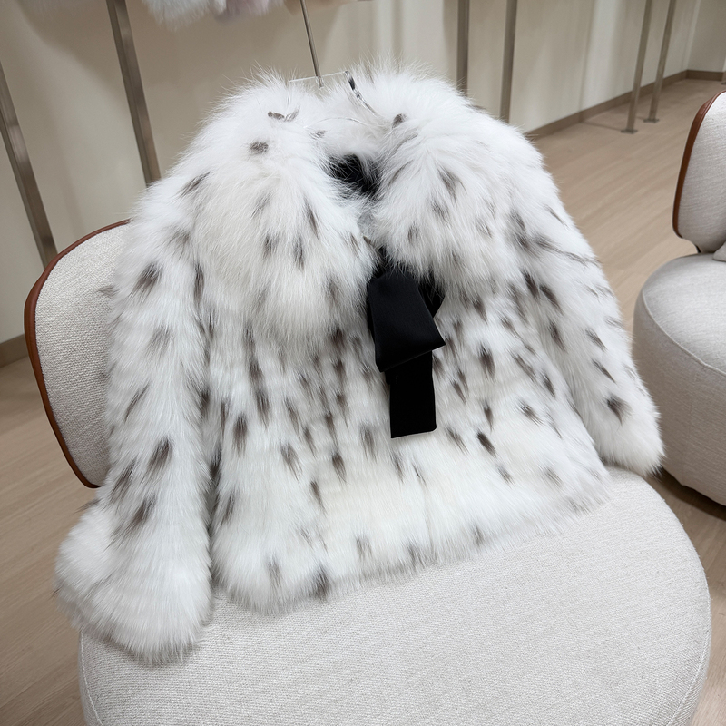 D Brand Lynx Series Lapel Tie-Up Imported Fox Fur Lynx Pattern Striped Fur Luxurious Noble Fur Coat