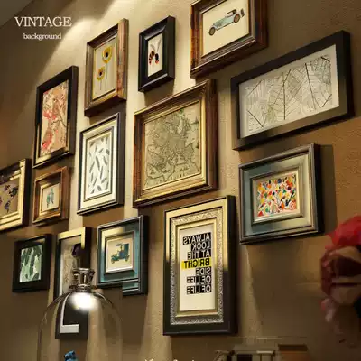 Solid wood American-style photo wall decoration living room dining room photo frame wall European-style deer head hanging wall porch combination painting free punching