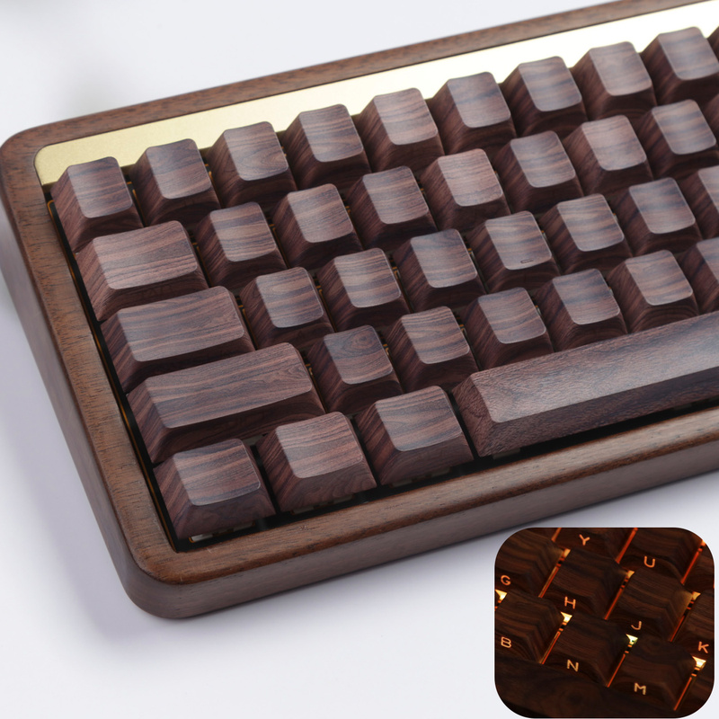 Walnut Wood Wooting Side-Engraved Translucent Keycaps Wood Grain Original Height Wood Block Hi8 F99 F87 G75