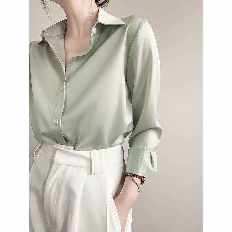 Achu Simple and Elegant Green Satin Shirt for Women, High-End Professional Interview Shirt, Light Workplace Commute Top Achu Simple and Elegant Green Satin Shirt for Women, High-End Professional Interview Shirt, Light Workplace Commute Top