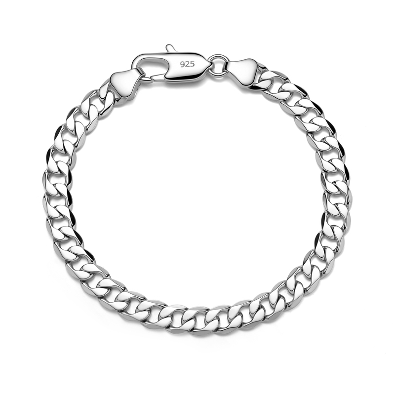 925 Sterling Silver Platinum-Plated Horsewhip Bracelet for Men, Simple Cuban Chain Jewelry, Light Luxury and Trendy, a Cool Gift for Boys on Holidays