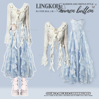 Plus size spring temperament suit for women to reduce age, slim design top and super nice suspender dress two-piece set