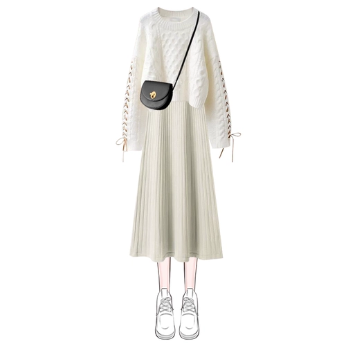 Демисезонный трикотажный пуховик, комплект, подтяжки, шерстяное платье, подходит для подростков, изысканный стиль