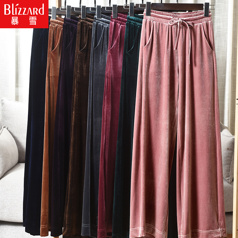 Gold Velvet Broadlegged Pants Woman Spring Autumn High Waist Loose Pituality Casual 100 Hitch Slim Straight Silo Velvety Long Pants Tide