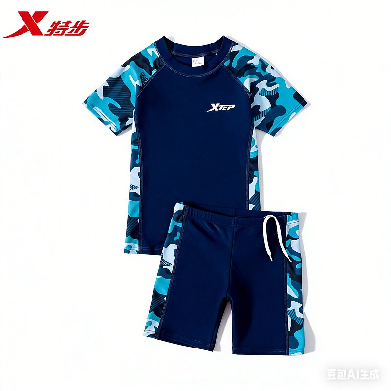 特步儿童泳衣男童青少年分体2026新款男防晒游泳衣中大童泳裤套装