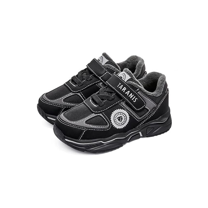 泰兰尼斯冬季黑色运动鞋男童加绒保暖舒适跑步鞋时尚休闲轻弹鞋子