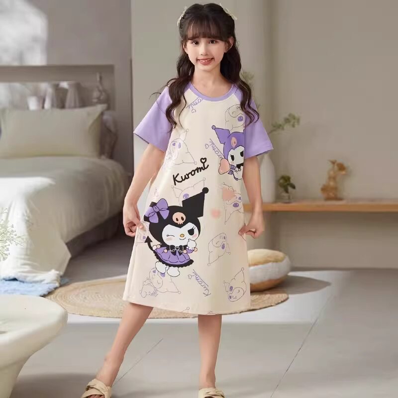 纯棉女童睡裙夏季公主风卡通短袖睡裙中大童家居裙连衣裙儿童睡衣