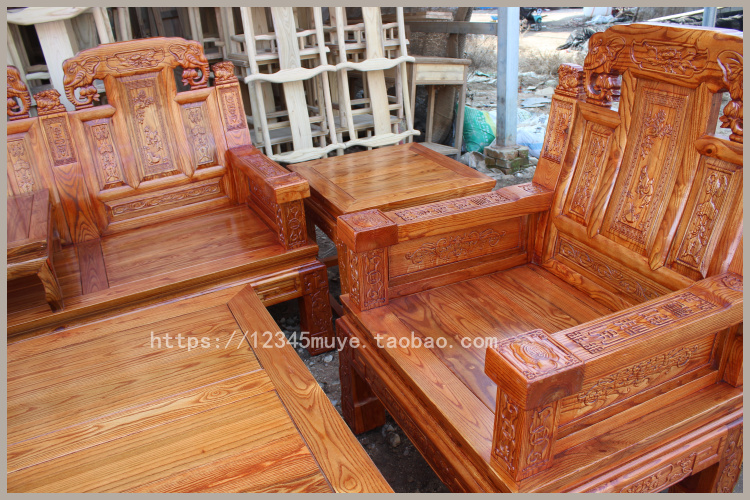 Tất cả các ghế sofa gỗ kết hợp phòng khách Nam Elm Ming và Qing triều cổ nguồn tài chính cổ lăn trang trí đồ nội thất - Bộ đồ nội thất mẫu bàn ghế gỗ phòng khách hiện đại