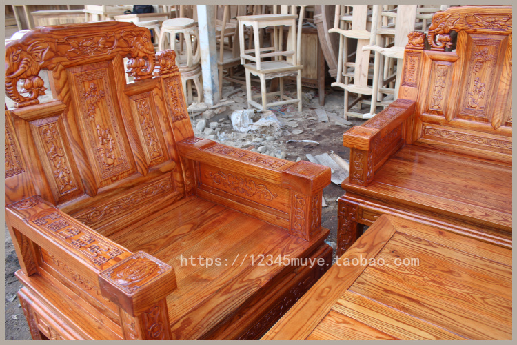 Tất cả các ghế sofa gỗ kết hợp phòng khách Nam Elm Ming và Qing triều cổ nguồn tài chính cổ lăn trang trí đồ nội thất - Bộ đồ nội thất mẫu bàn ghế gỗ phòng khách hiện đại