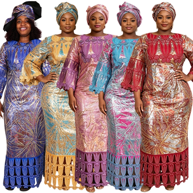 Southeast Asia and Africa Plus-Size Dresses with Rhinestones, African Women's Clothing, New Autumn Jacquard Long Dresses