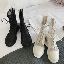 Genuine leather 100 hitch Martin boots Summer thin woman 2022 Spring and autumn style net yarn hollowed-out small short boots rough heel high cylinder day