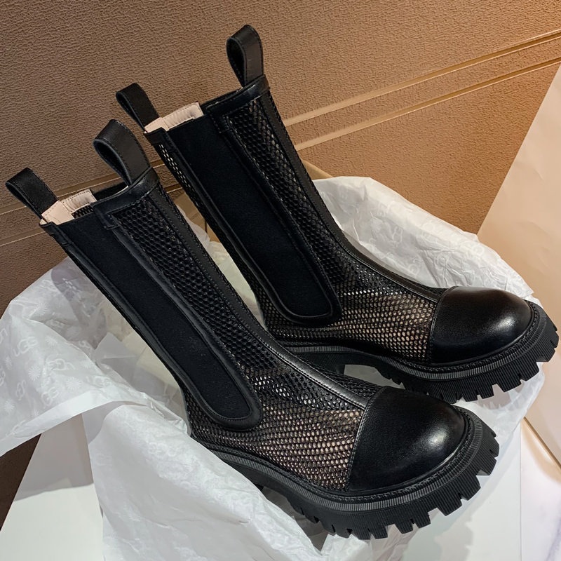 2022 new net red hollowed-out short boots Martin boots Summer thin women's web yarn thick bottom tobacco cylinder breathable spring and summer
