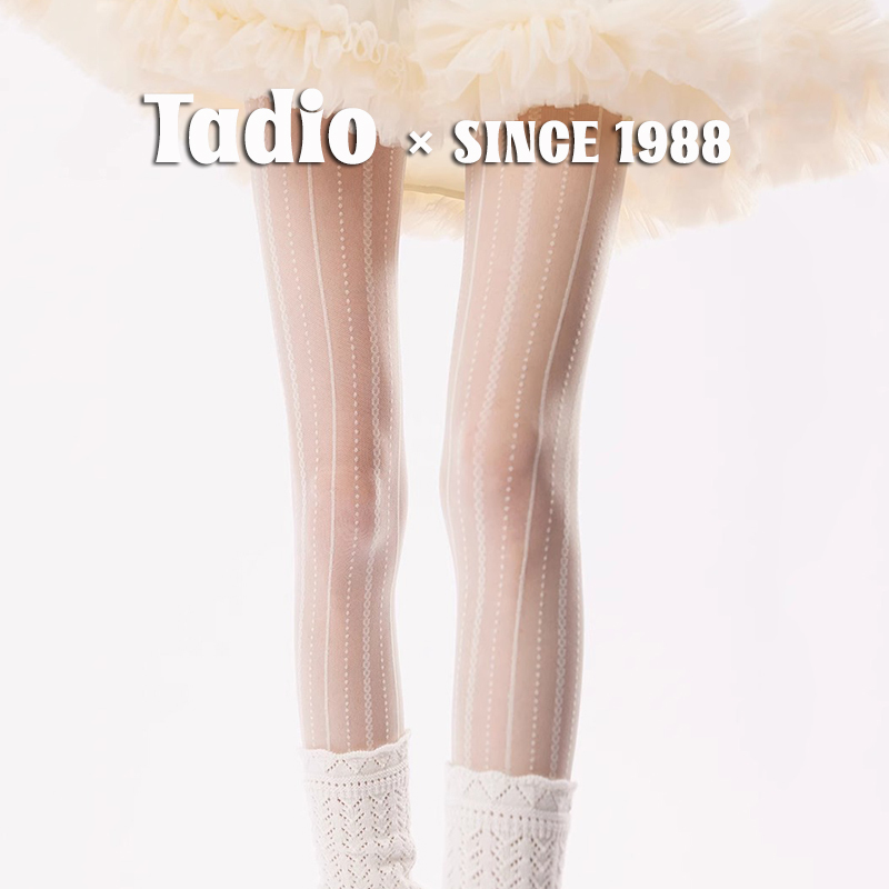 Japanese Noih Retro Twist Stripe Lace White Women's Stockings Spring and Autumn Velvet Anti-Snag Pantyhose