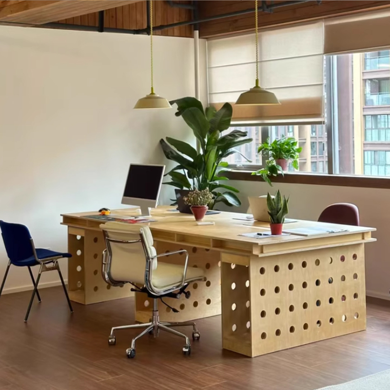 Medieval Style Birch Large Board Conference Table Long Table Ocean Board Hole Board Computer Desk Office Desk Solid Wood Negotiation Table