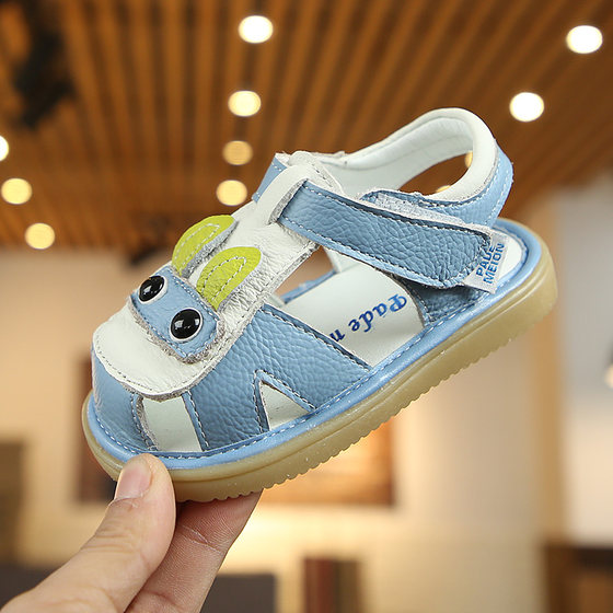 Summer genuine leather non-slip baby sandals men's Baotou soft bottom baby toddler sandals princess shoes for women 1-2-3 years old