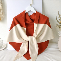 Net celebrity Korean version of sweet air-conditioned room triangle shawl womens color matching knotted scarf Outer shirt shoulder skirt shoulder
