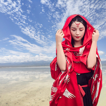 Summer thin red ethnic style tea card salt lake shawl female tourist photo large scarf sunscreen sunshade beach towel