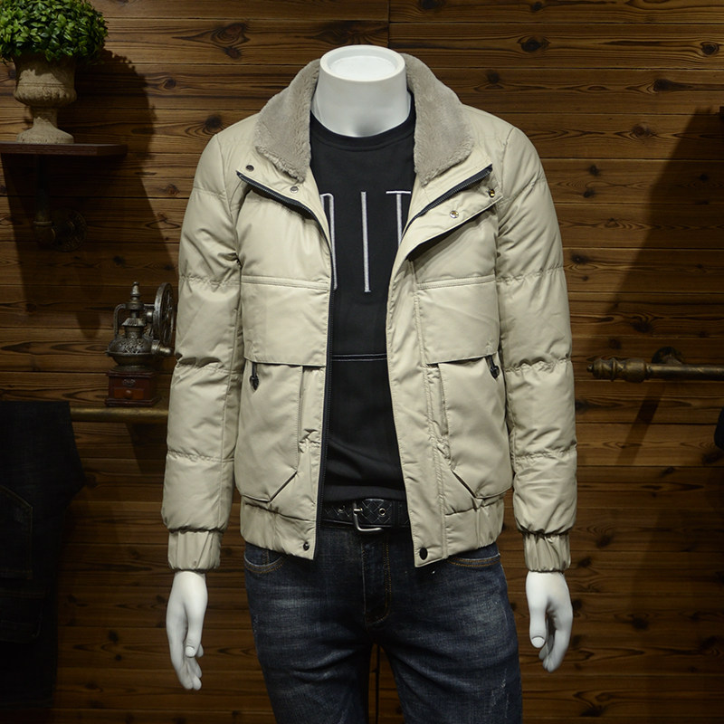 Winter wool collar down cotton clothing leather men's youth thickened short version of the quilted jacket slim Korean version of the trend cotton coat jacket