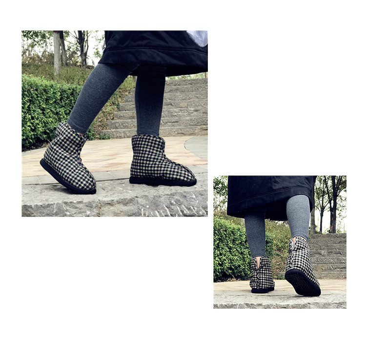 Nông dân ban đầu làm bằng tay lớp giày bông nữ mùa đông ấm áp vải cotton retro nghệ thuật cao giày kẻ sọc cao cổ giày thể thao nữ cổ cao
