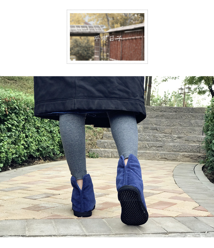 Nông dân ban đầu làm bằng tay lớp giày bông nữ mùa đông ấm áp vải cotton retro nghệ thuật cao giày kẻ sọc cao cổ giày thể thao nữ cổ cao