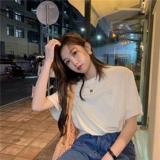 Японская однотонная брендовая летняя футболка, с вышивкой, круглый воротник, свободный крой